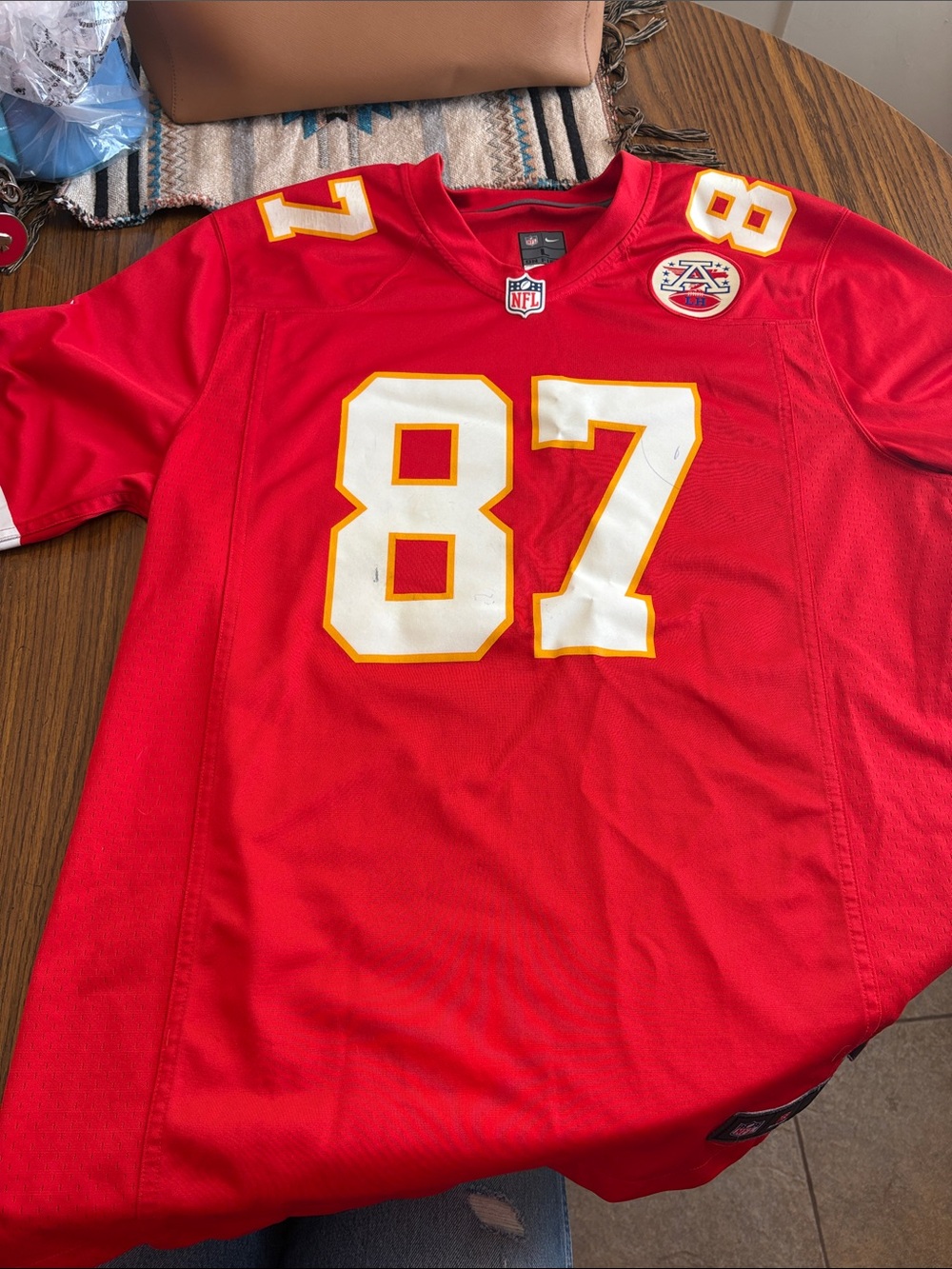 NFL Red #87 Football Jersey with White and Gold Trim